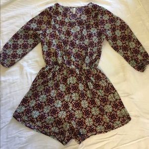 Sage shorts romper brown blue medallion print